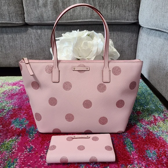 NWT - Kate Spade - Hani, Haven Lane Glitter Pink Polka Dot Tote - Picture 16 of 16